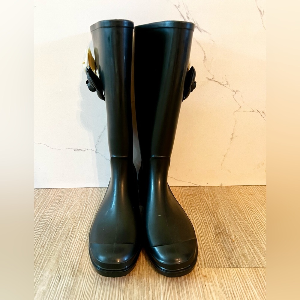 Capelli of New York Black Rain Boots with Floral Detail - Picture 3 of 8
